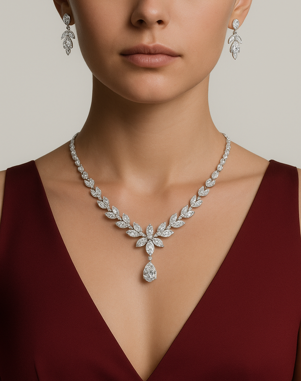 3-pc strass smykkesett halskjede & øredobber