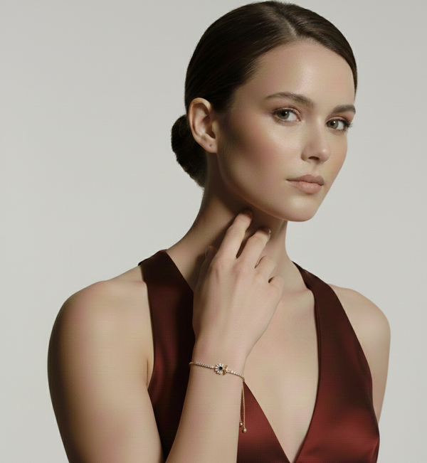 Firkløver armbånd gull, kubisk zirkon